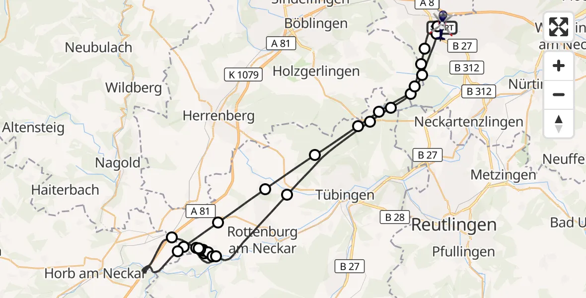 Flugroute Polizeihubschrauber Flughafen Stuttgart - Flughafen Stuttgart, 24 April 2026, 10:42
