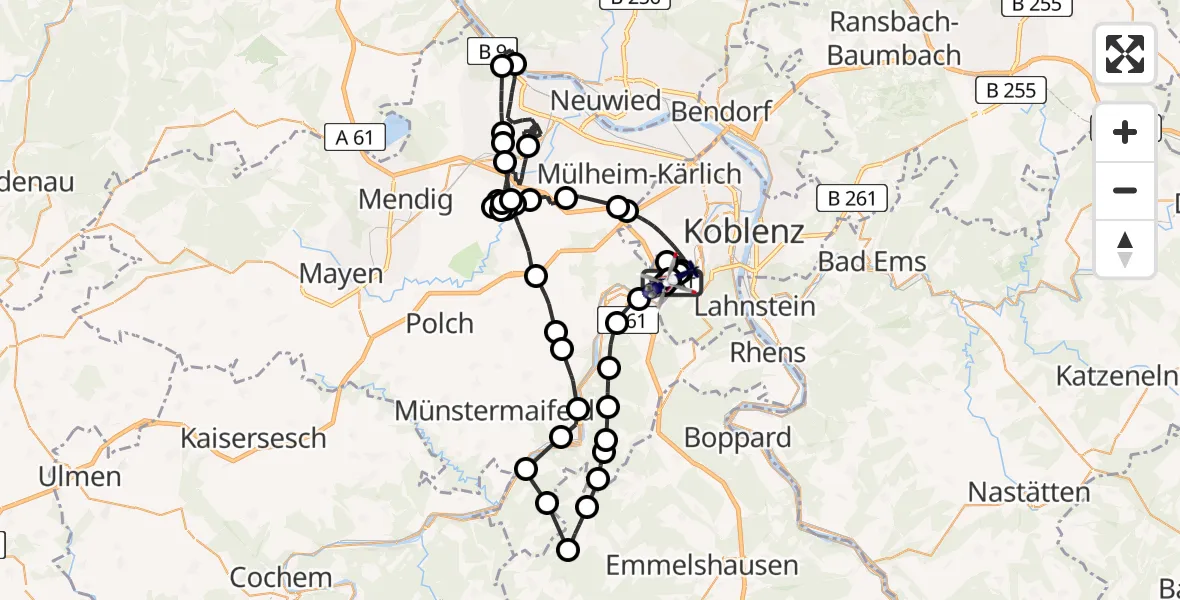 Flugroute Polizeihubschrauber Koblenz-Winningen Flugplatz - Koblenz-Winningen Flugplatz, 24 April 2026, 10:49