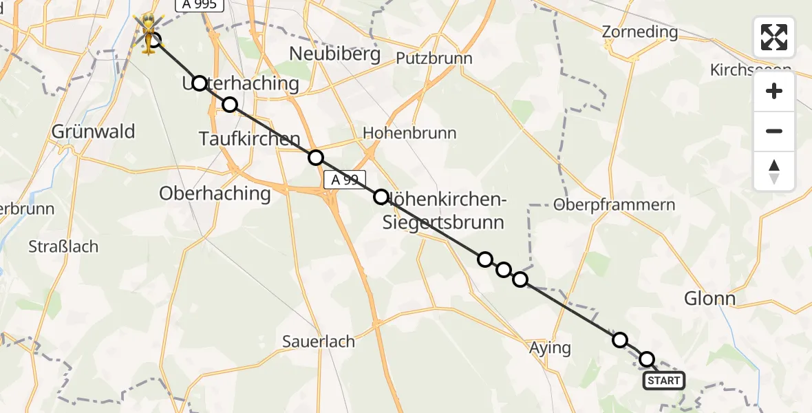 Flugroute Rettungshubschrauber Aying - ADAC Air Rescue Center Hubschrauberlandeplatz (Christoph 1), 24 April 2026, 10:56
