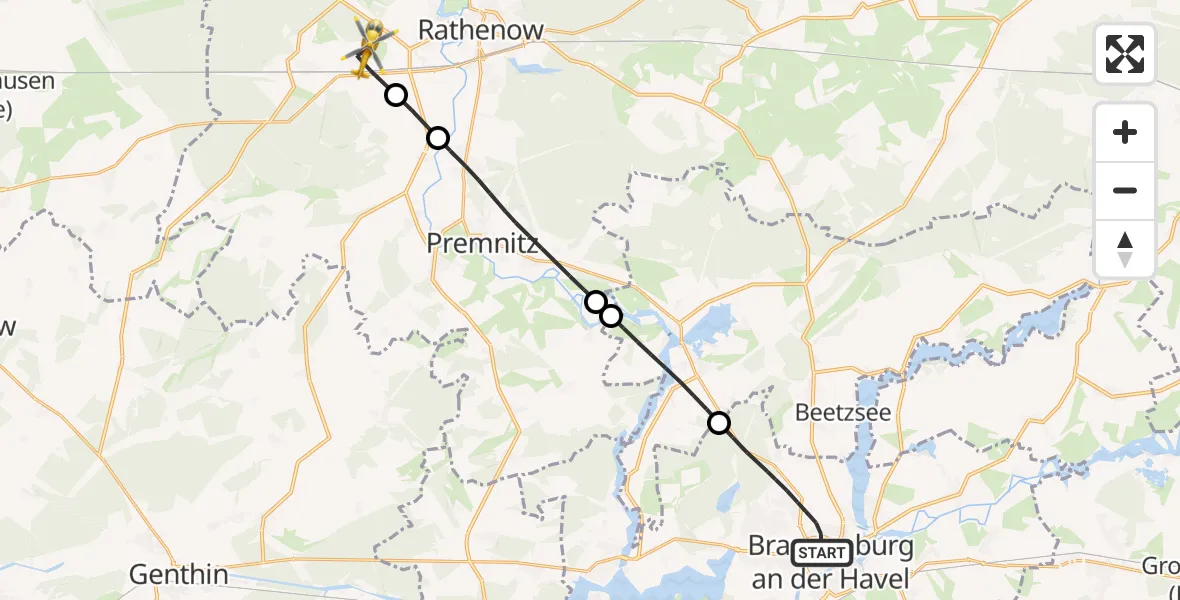 Flugroute Rettungshubschrauber Brandenburg an der Havel - Milower Land, 24 April 2026, 10:56