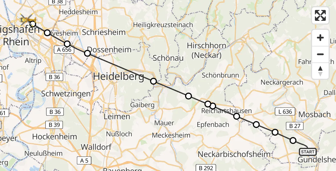 Flugroute Rettungshubschrauber Haßmersheim - Mannheim, 24 April 2026, 11:03