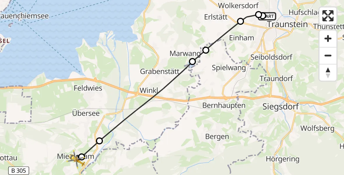 Flugroute Rettungshubschrauber Traunstein Hospital - Grassau, 24 April 2026, 11:09