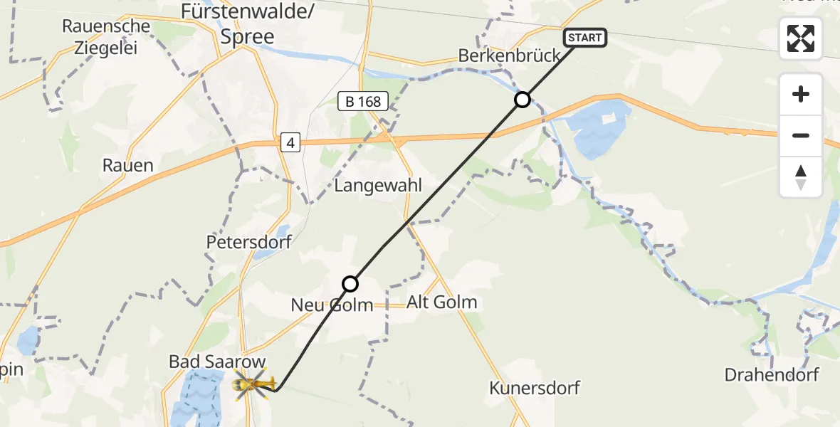 Flugroute Rettungshubschrauber Berkenbrück - Bad Saarow, 24 April 2026, 11:11