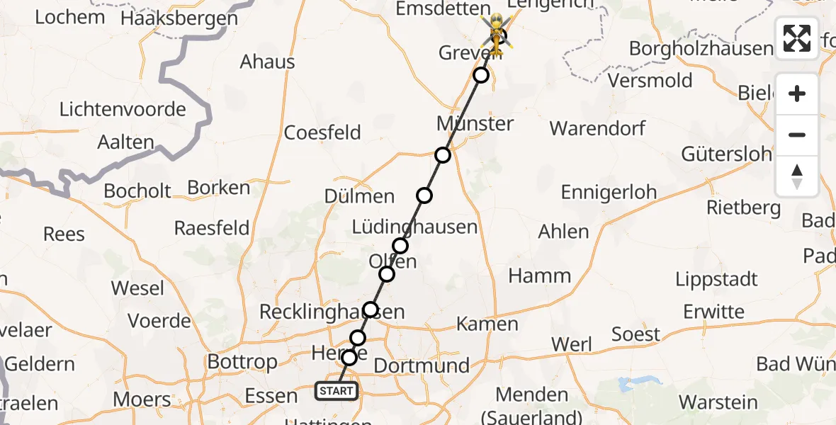 Flugroute Ambulanzhubschrauber Bochum - Christoph  Westfalen-ADAC, 24 April 2026, 11:14