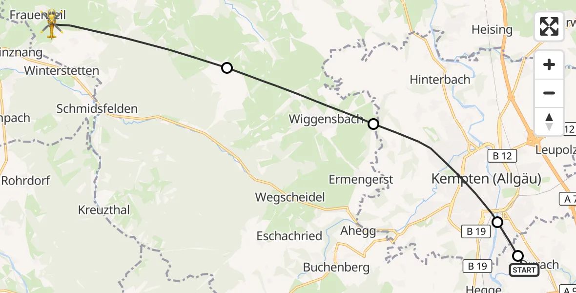 Flugroute Rettungshubschrauber Kempten-Durach Flugplatz - Altusried, 24 April 2026, 11:16