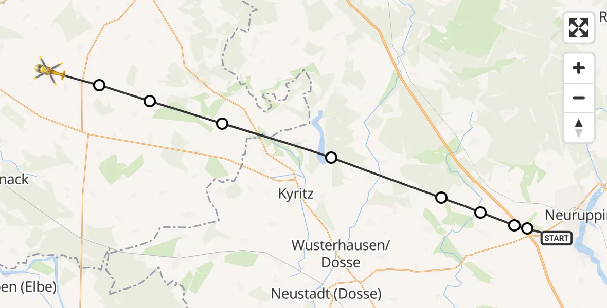 Flugroute Rettungshubschrauber Neuruppin - Plattenburg, 24 April 2026, 11:39