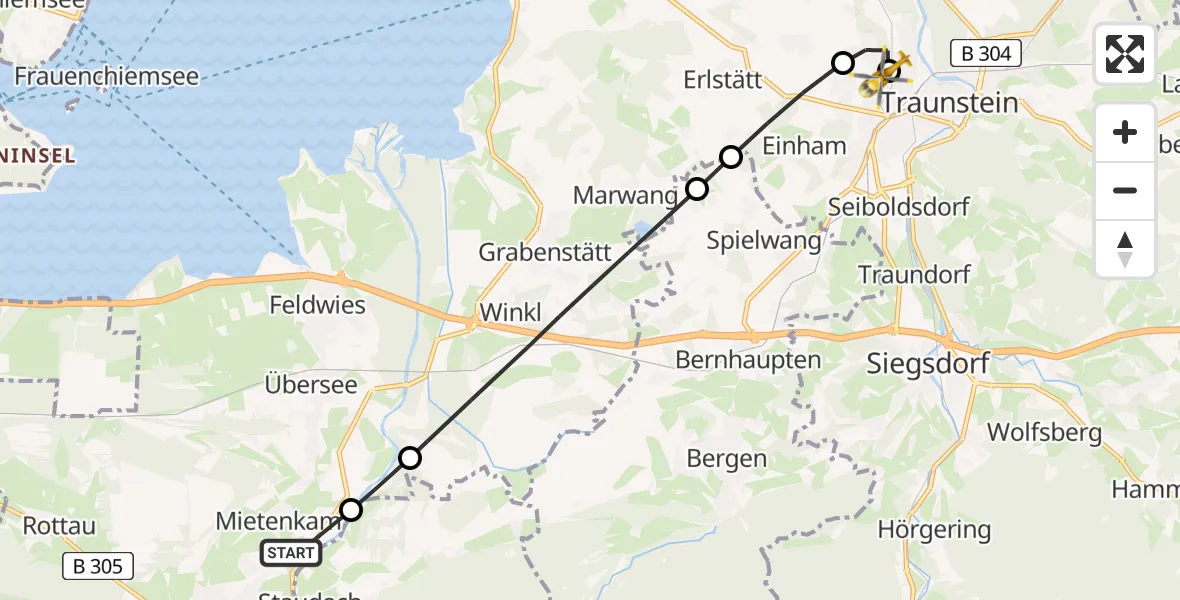 Flugroute Rettungshubschrauber Grassau - Traunstein Hospital, 24 April 2026, 11:40