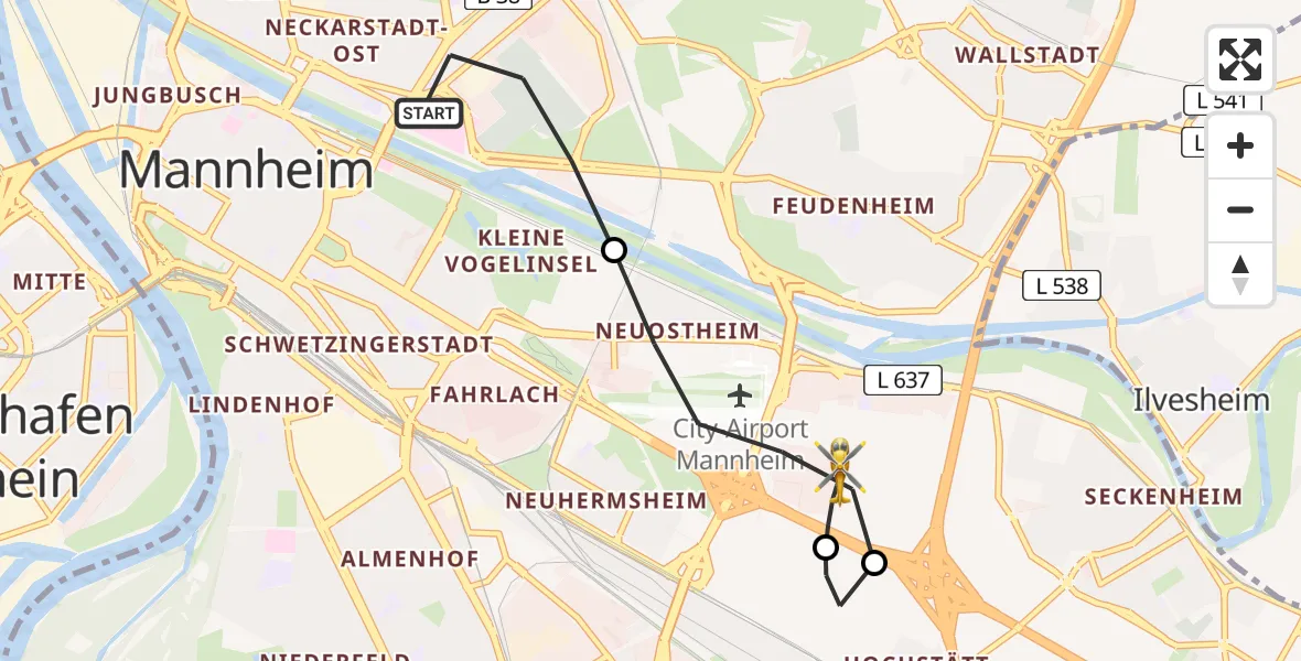 Flugroute Rettungshubschrauber Mannheim - Mannheim-City Flughafen, 24 April 2026, 11:41
