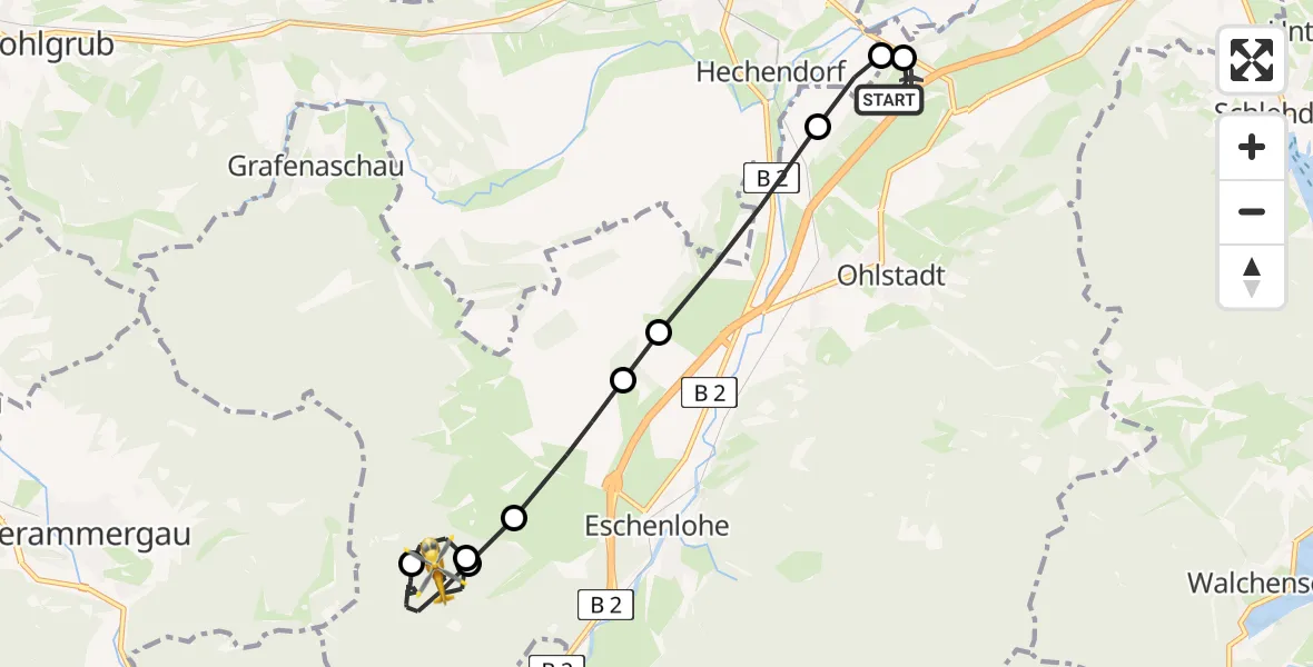 Flugroute Rettungshubschrauber Ohlstadt Flugplatz - Eschenlohe, 24 April 2026, 11:41