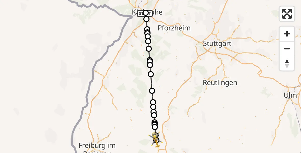 Flugroute Rettungshubschrauber Sankt Vincentius Hospital - DRF Air Rescue Station Villingen-Schwenningen Hubschrauberlandeplatz (Christoph 11), 24 April 2026, 11:51