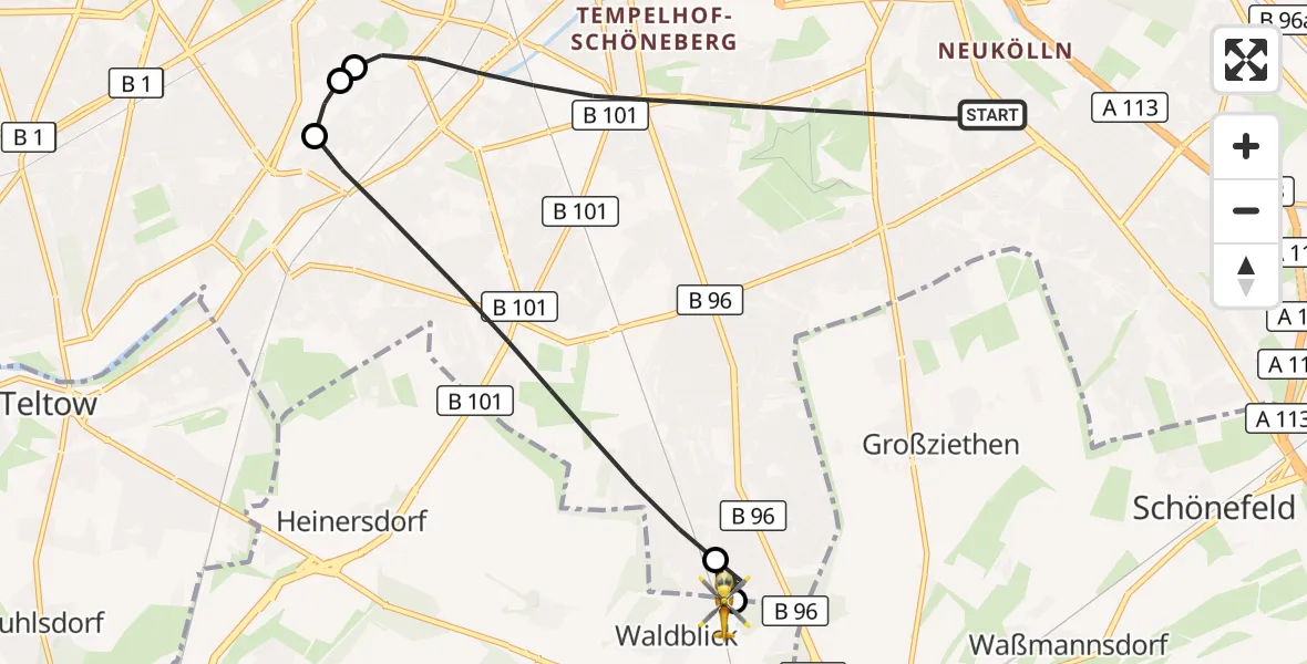 Flugroute Rettungshubschrauber Berlin - Blankenfelde-Mahlow, 24 April 2026, 11:52