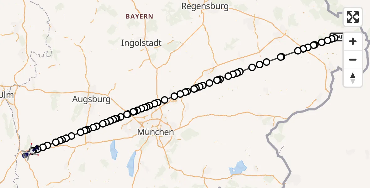 Flugroute Polizeihubschrauber Freyung - Memmingen Allgau Flughafen, 24 April 2026, 11:54