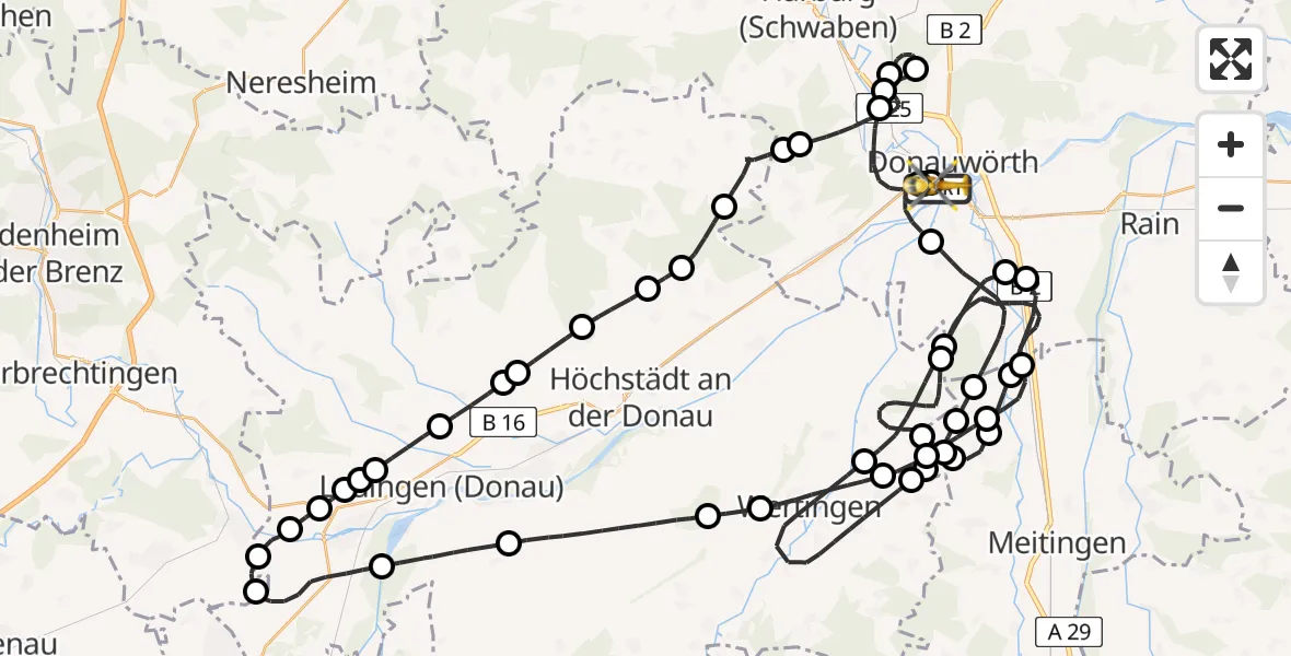 Flugroute Ambulanzhubschrauber Donauwörth Hubschrauberlandeplatz - Donauwörth Hubschrauberlandeplatz, 24 April 2026, 11:56