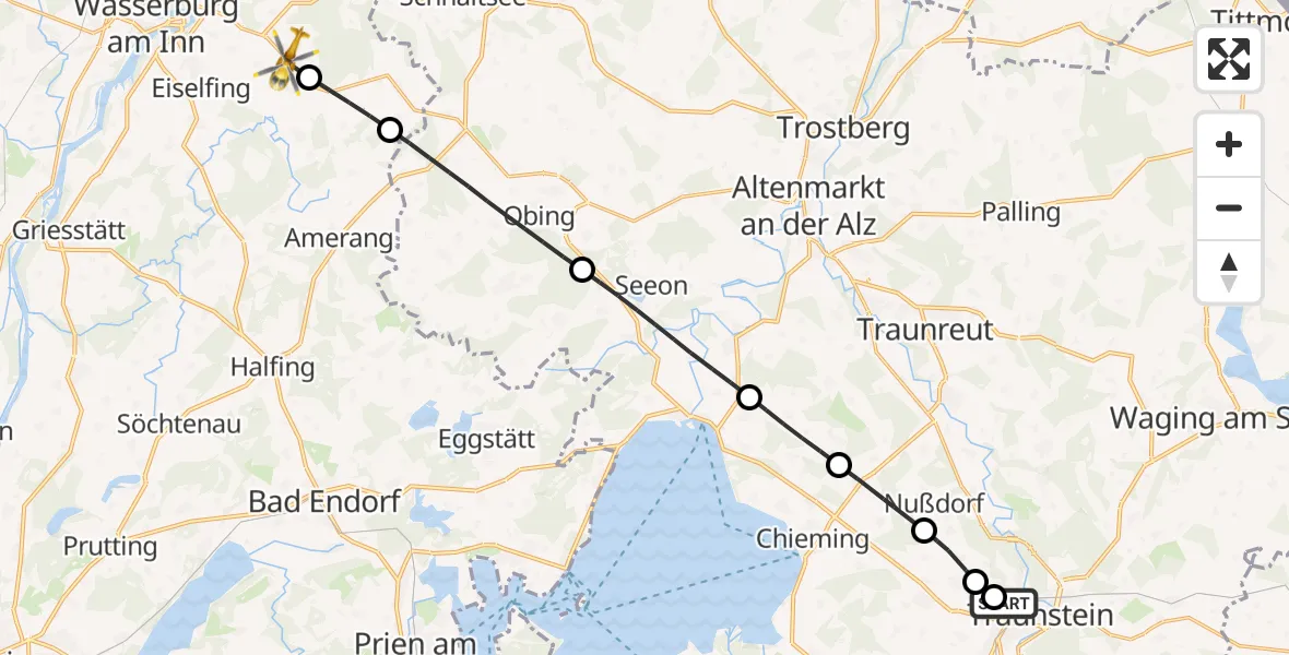 Flugroute Rettungshubschrauber Traunstein Hospital - Eiselfing, 24 April 2026, 11:58