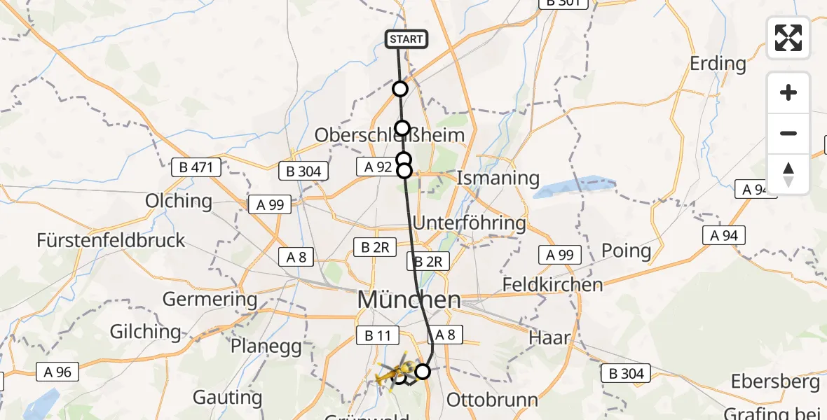 Flugroute Rettungshubschrauber Haimhausen - ADAC Air Rescue Center Hubschrauberlandeplatz (Christoph 1), 24 April 2026, 12:00