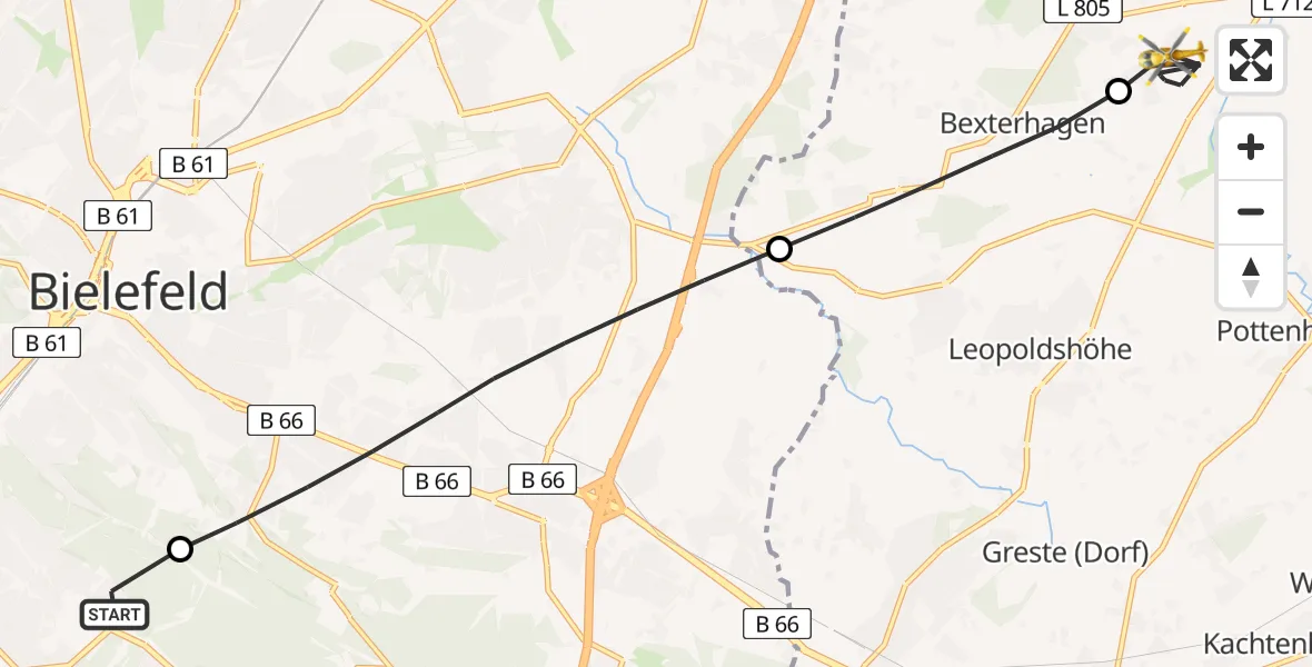Flugroute Rettungshubschrauber Luftrettungszentrum Bielefeld - Bad Salzuflen, 24 April 2026, 12:15