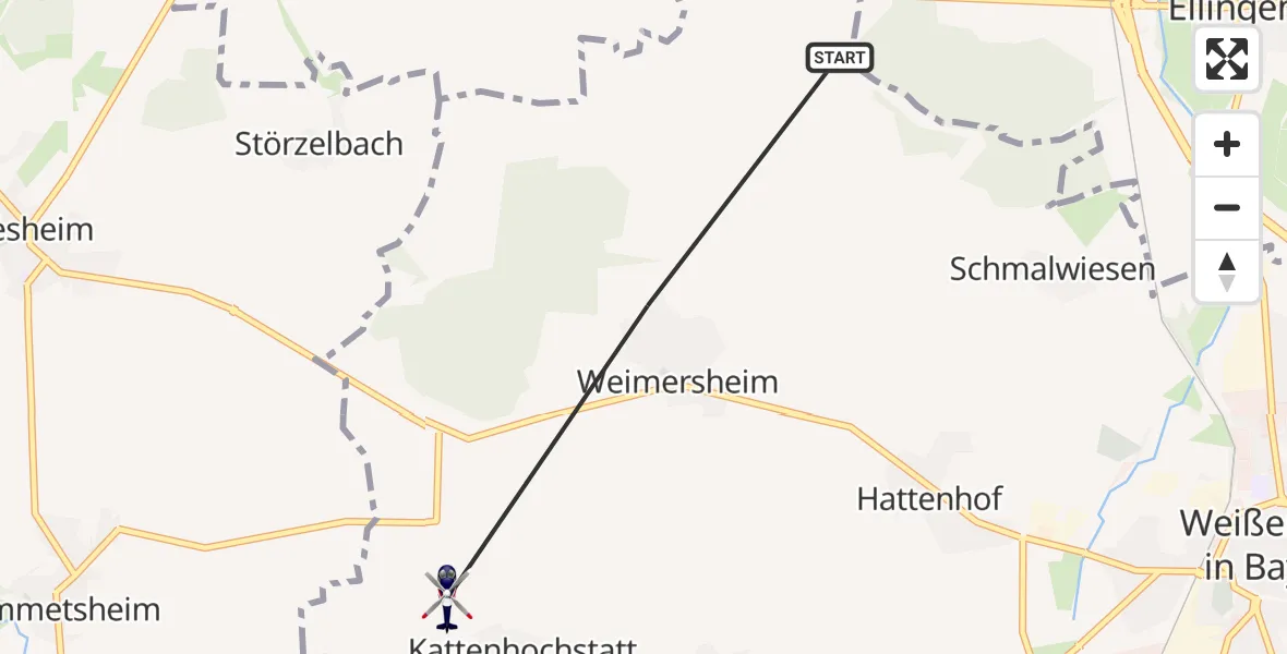 Flugroute Polizeihubschrauber Weißenburg i.Bay. - Weißenburg i.Bay., 24 April 2026, 12:20