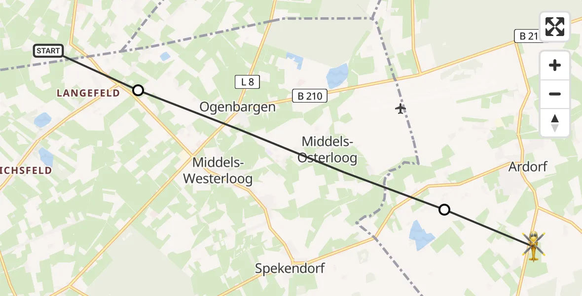 Flugroute Ambulanzhubschrauber Blomberg - Wittmund, 24 April 2026, 12:23