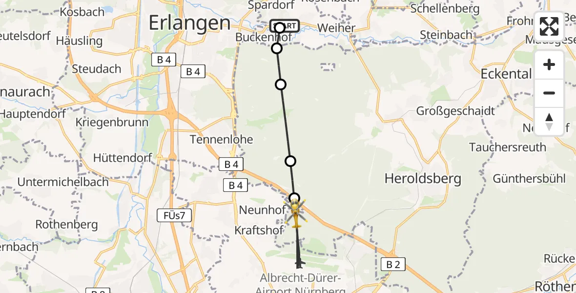 Flugroute Rettungshubschrauber Uttenreuth - Flughafen Nuremberg, 24 April 2026, 12:23