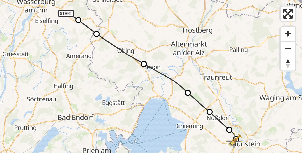 Flugroute Rettungshubschrauber Eiselfing - Traunstein Hospital, 24 April 2026, 12:24