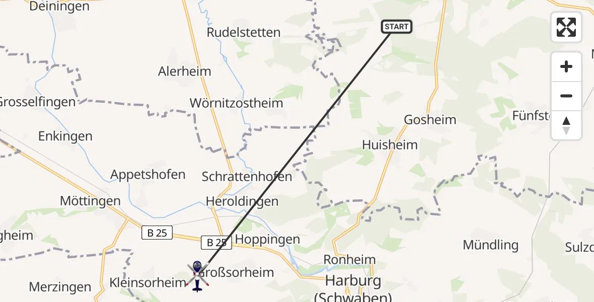 Flugroute Polizeihubschrauber Wemding - Harburg (Schwaben), 24 April 2026, 12:29