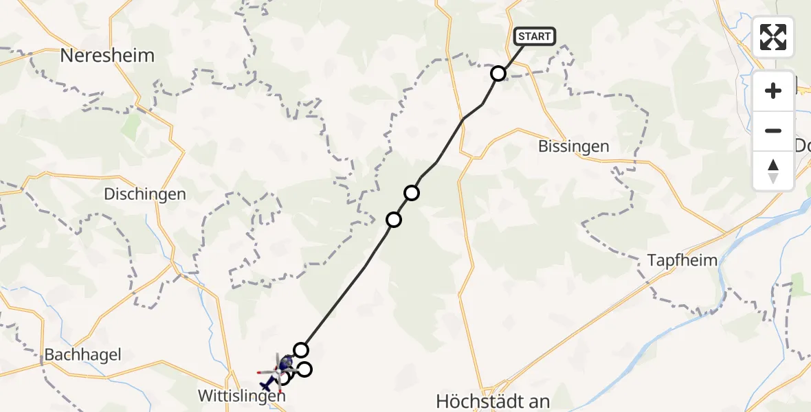 Flugroute Polizeihubschrauber Mönchsdeggingen - Wittislingen, 24 April 2026, 12:33