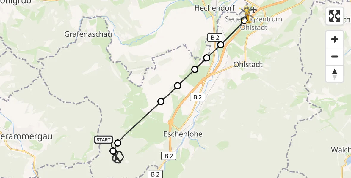 Flugroute Rettungshubschrauber Schwaigen - Ohlstadt Flugplatz, 24 April 2026, 12:35