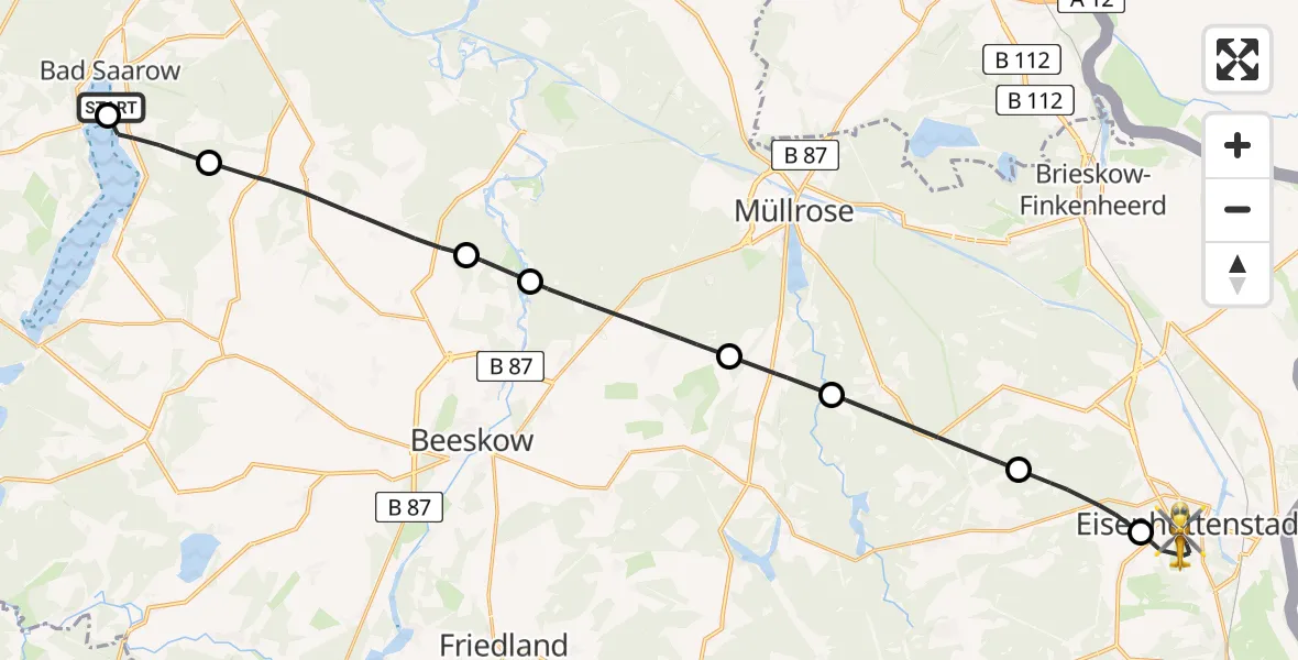 Flugroute Rettungshubschrauber Bad Saarow Hospital - Eisenhüttenstadt, 24 April 2026, 12:37