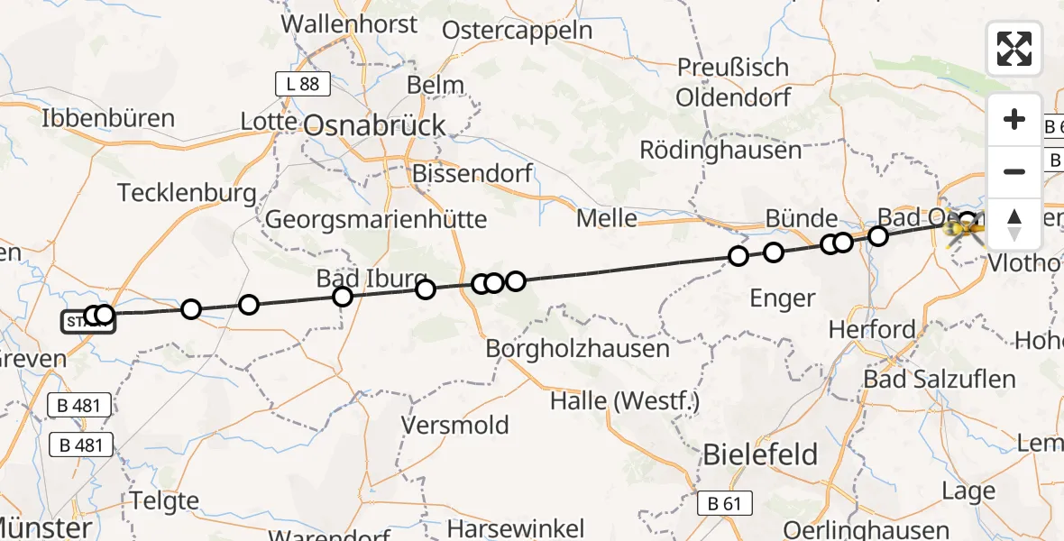 Flugroute Ambulanzhubschrauber Christoph  Westfalen-ADAC - Bad Oeynhausen, 24 April 2026, 12:42
