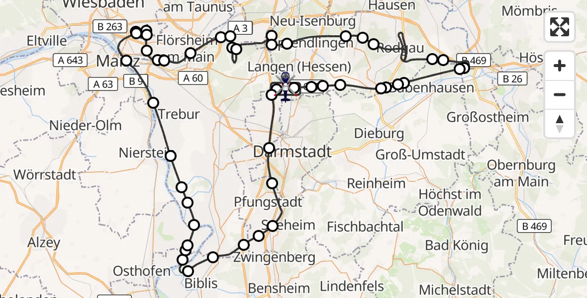 Flugroute Polizeihubschrauber Flughafen Frankfurt-Egelsbach - Flughafen Frankfurt-Egelsbach, 24 April 2026, 12:50
