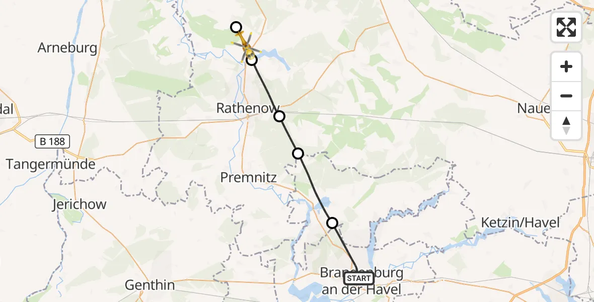 Flugroute Rettungshubschrauber Brandenburg an der Havel - Seeblick, 24 April 2026, 12:52