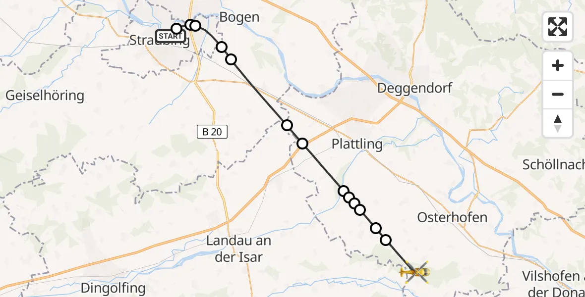 Flugroute Rettungshubschrauber Sankt Elisabeth Hospital Straubing - Osterhofen, 24 April 2026, 12:57