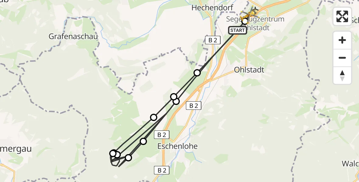 Flugroute Rettungshubschrauber Ohlstadt - Ohlstadt Flugplatz, 24 April 2026, 12:59