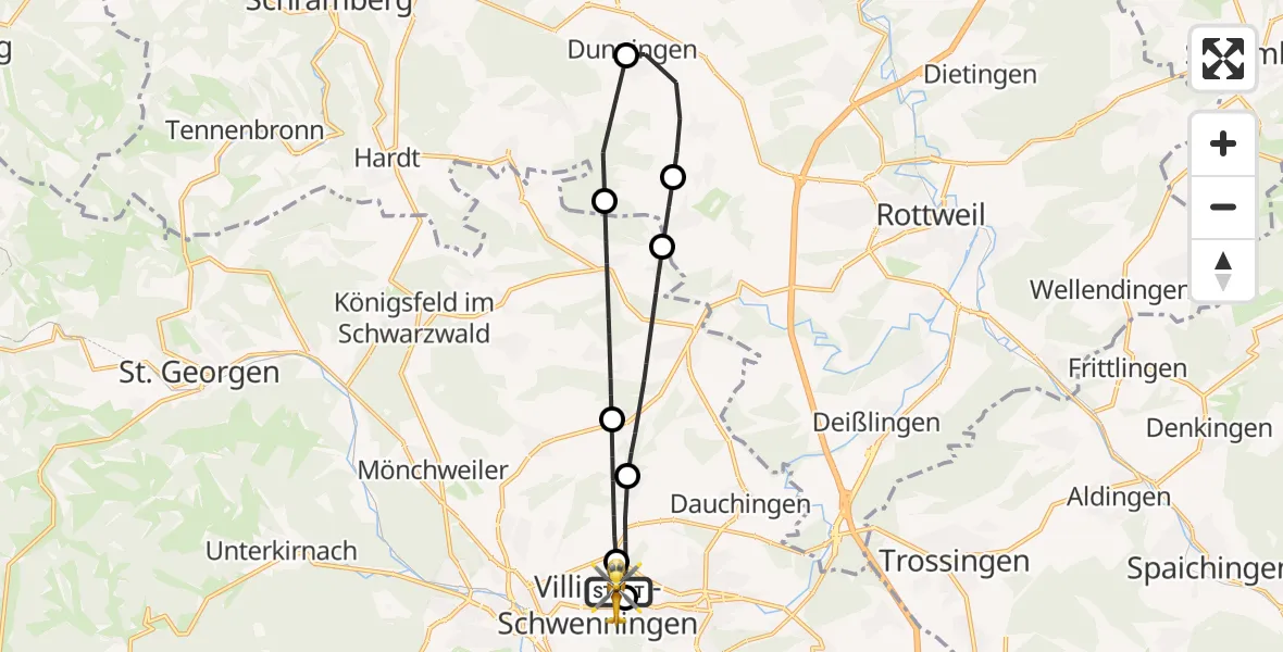 Flugroute Rettungshubschrauber DRF Air Rescue Station Villingen-Schwenningen Hubschrauberlandeplatz (Christoph 11) - DRF Air Rescue Station Villingen-Schwenningen Hubschrauberlandeplatz (Christoph 11), 24 April 2026, 13:15