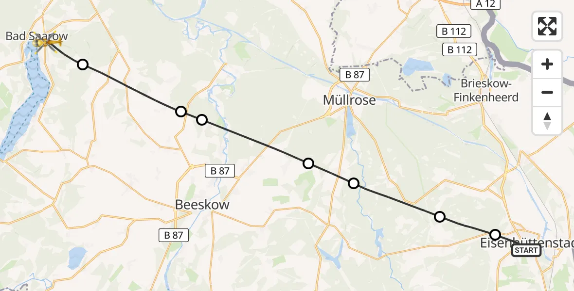 Flugroute Rettungshubschrauber Eisenhüttenstadt - Bad Saarow, 24 April 2026, 13:18