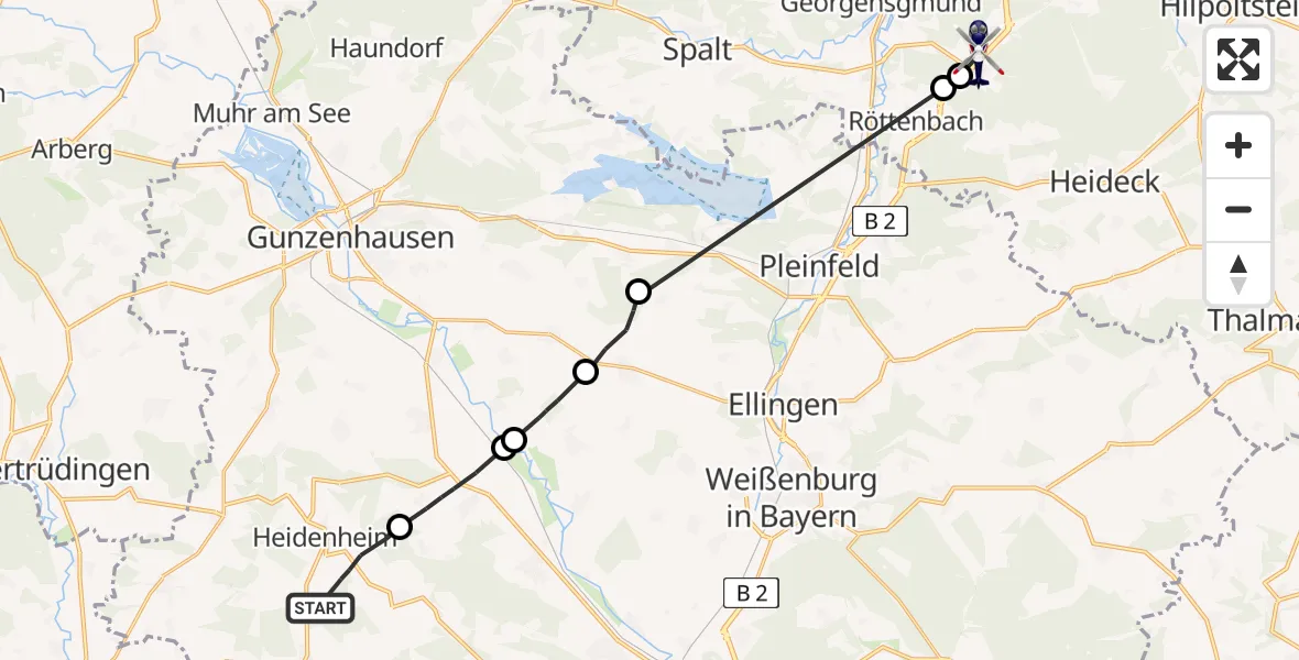Flugroute Polizeihubschrauber Heidenheim - Georgensgmünd, 24 April 2026, 13:31