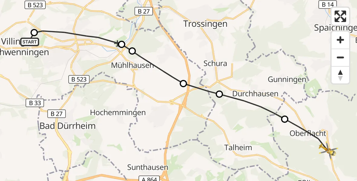 Flugroute Rettungshubschrauber DRF Air Rescue Station Villingen-Schwenningen Hubschrauberlandeplatz (Christoph 11) - Seitingen-Oberflacht, 24 April 2026, 13:32