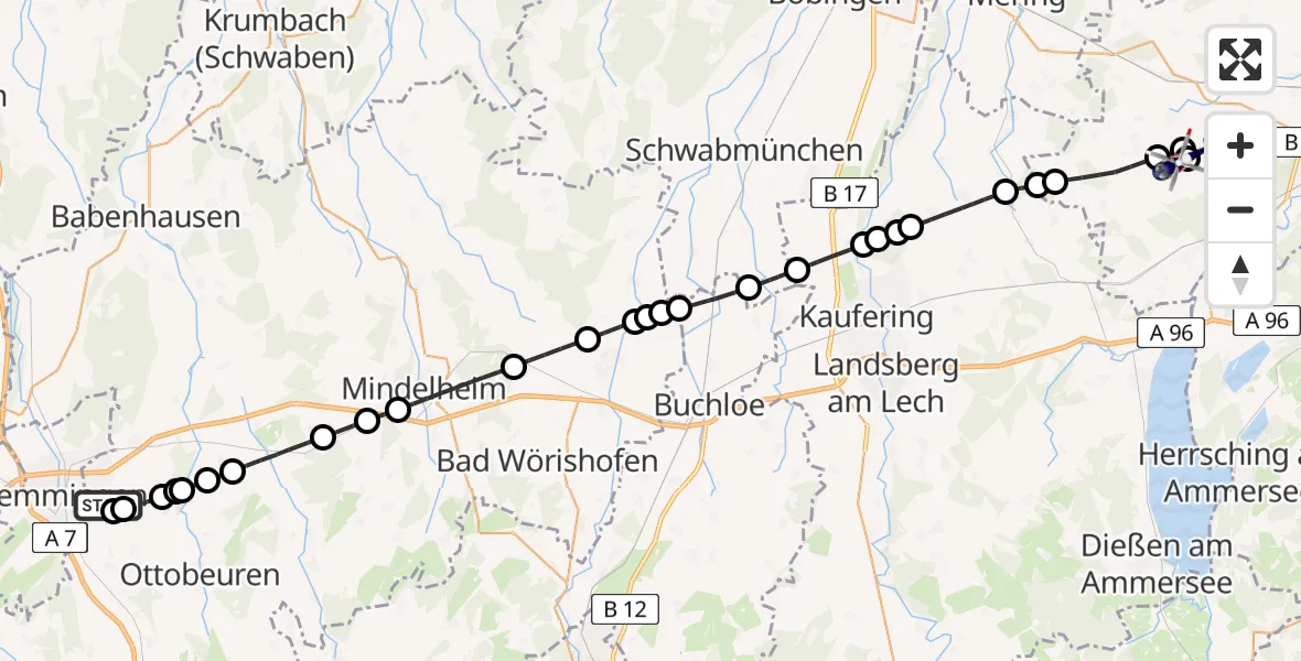 Flugroute Polizeihubschrauber Memmingen Allgau Flughafen - Jesenwang Flugplatz, 24 April 2026, 13:34