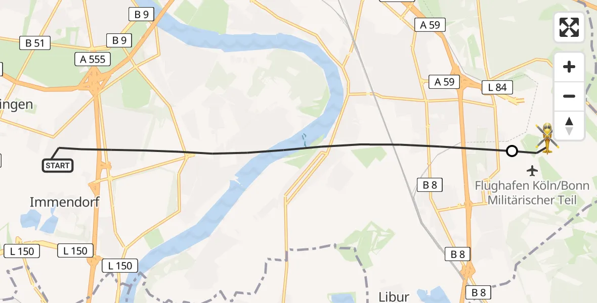 Flugroute Rettungshubschrauber Köln - Köln Bonn Flughafen, 24 April 2026, 13:39