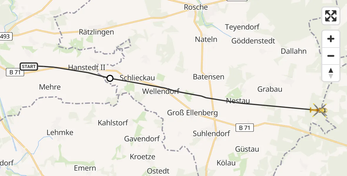 Flugroute Rettungshubschrauber Uelzen - Suhlendorf, 24 April 2026, 13:51