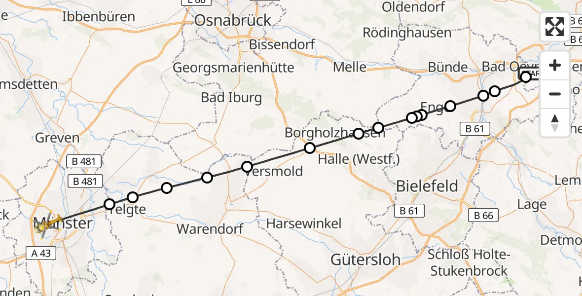 Flugroute Ambulanzhubschrauber Bad Oeynhausen - Münster, 24 April 2026, 13:53