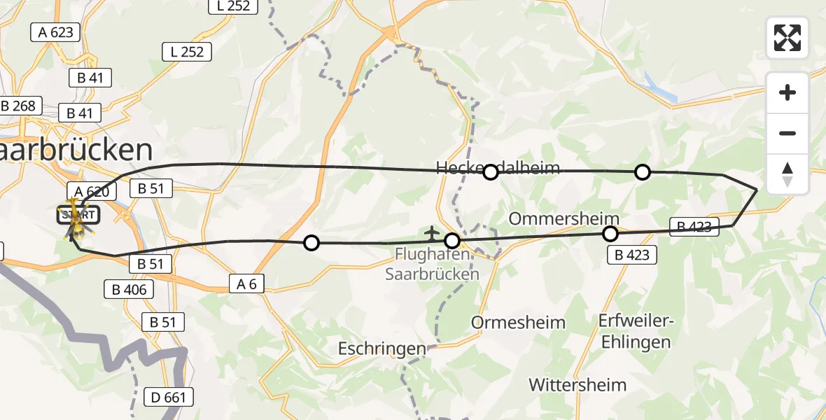 Flugroute Rettungshubschrauber Saarbrücken - Saarbrücken, 24 April 2026, 13:55