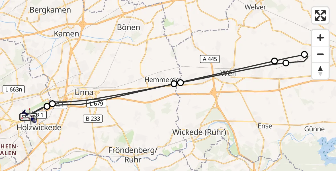 Flugroute Polizeihubschrauber Dortmund Flughafen - Dortmund Flughafen, 24 April 2026, 13:55