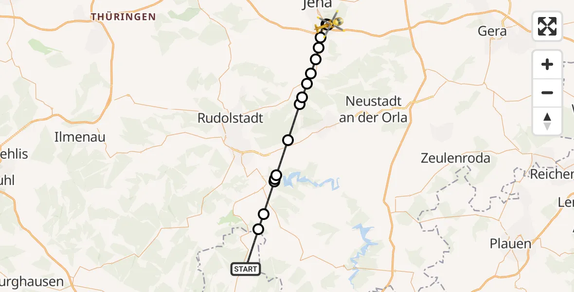 Flugroute Rettungshubschrauber Ludwigsstadt - Jena University Hospital, 24 April 2026, 13:58