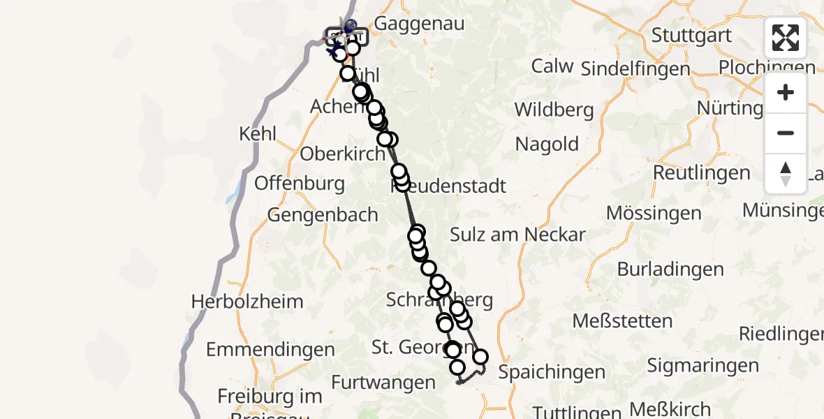 Flugroute Polizeihubschrauber Karlsruhe Baden-Baden Flughafen - Karlsruhe Baden-Baden Flughafen, 24 April 2026, 14:03