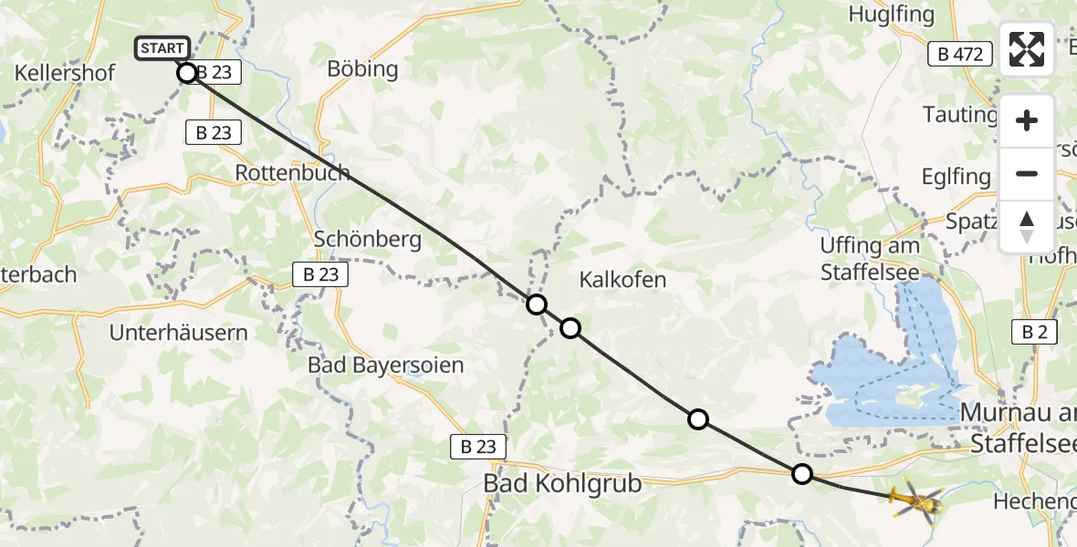 Flugroute Rettungshubschrauber Peiting - Murnau a.Staffelsee, 24 April 2026, 14:12