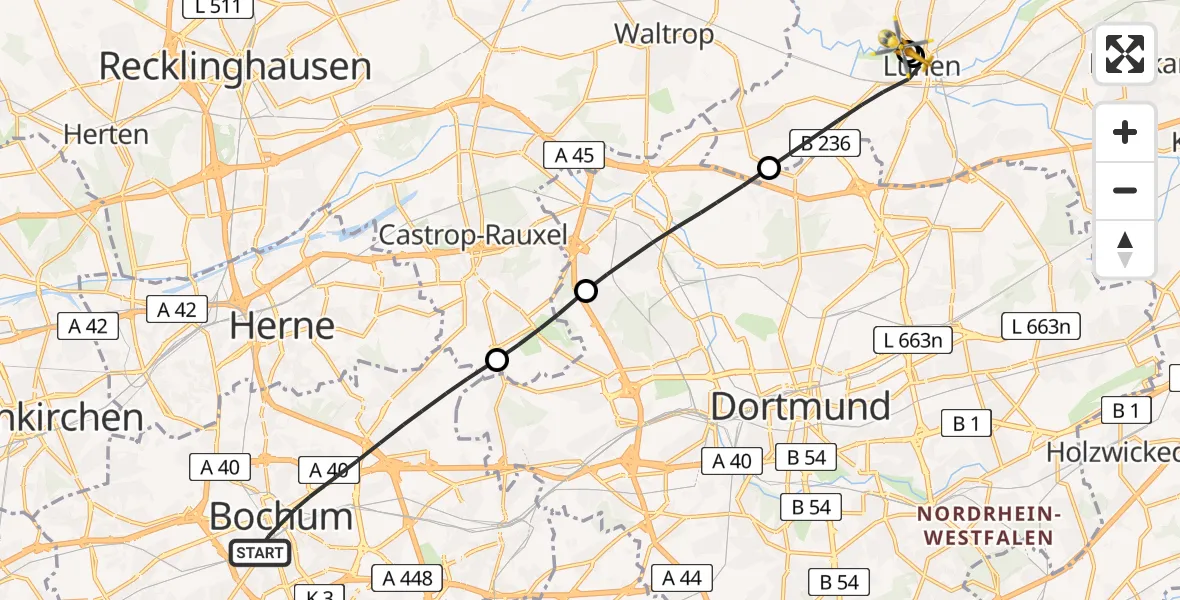 Flugroute Rettungshubschrauber Bochum - Sankt Marien Hospital, 24 April 2026, 14:14