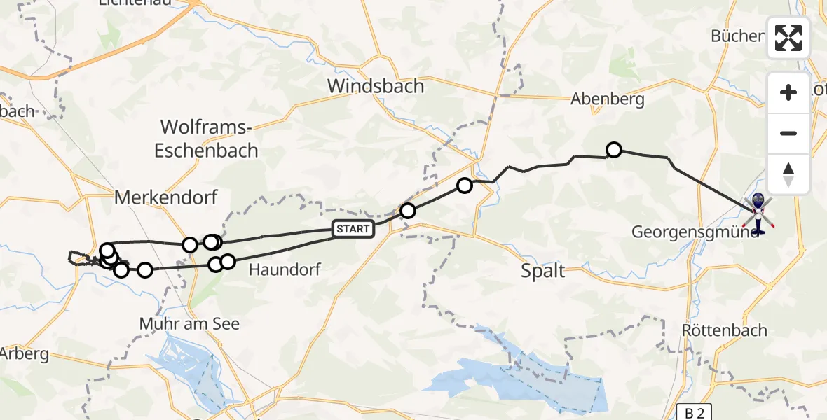 Flugroute Polizeihubschrauber Haundorf - Roth, 24 April 2026, 14:14