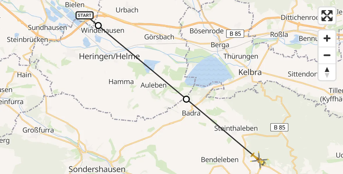 Flugroute Rettungshubschrauber Nordhausen - Kyffhäuserland, 24 April 2026, 14:15