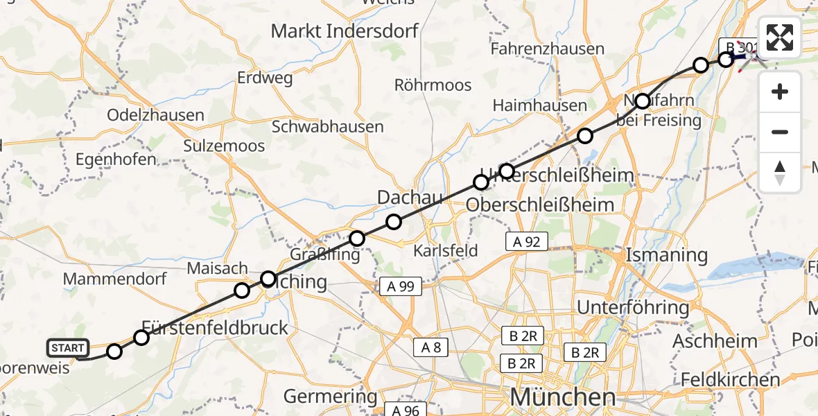 Flugroute Polizeihubschrauber Jesenwang - München Flughafen, 24 April 2026, 14:19